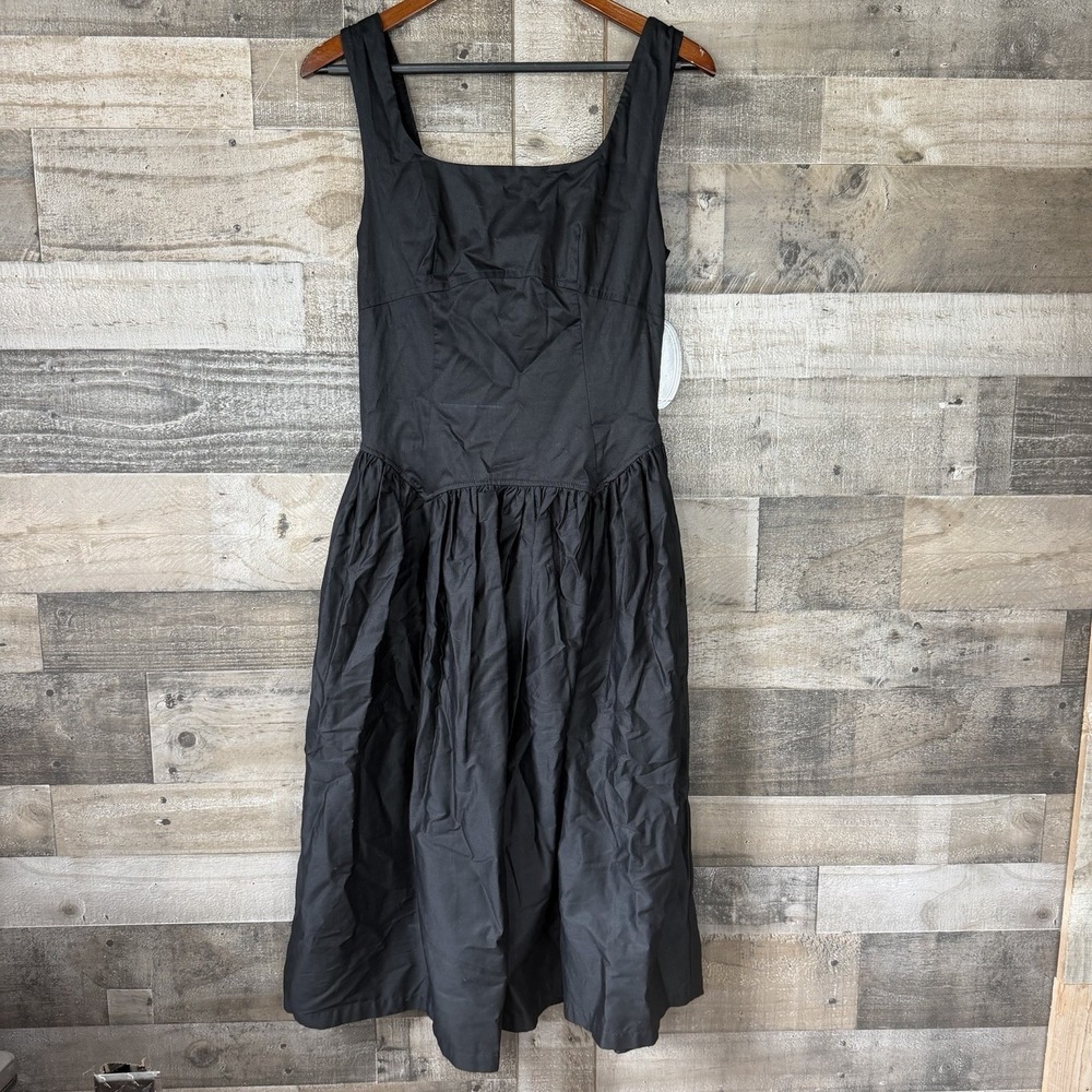 Scoop Maxi Waist Dress Womens Size XS Black Sleeveless Bow Career LBD Zip Up New